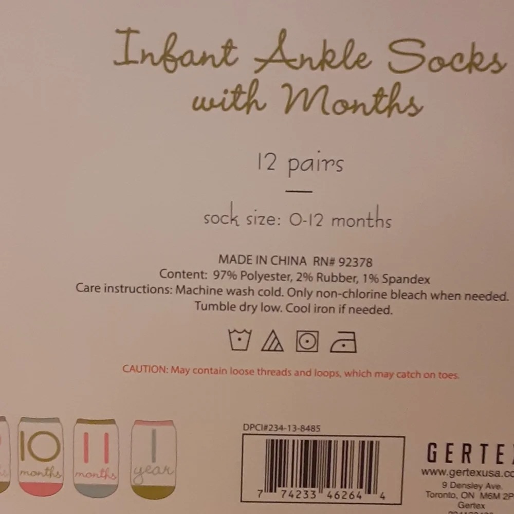 Gertex Infant Socks with months
